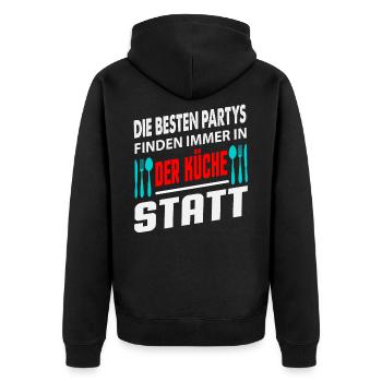 Die Besten Partys Finden Immer In Der Küche Statt - Unisex Premium Bio Zip Hoodie - Schwarz - Hinten - Nico (187cm)