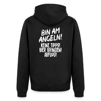 Angeln Bier Geschenkidee Fischer - Unisex Premium Bio Zip Hoodie - Schwarz - Hinten - Nico (187cm)