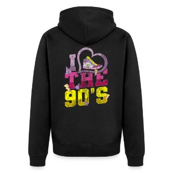 , J'aime les années 90 - Veste à capuche bio Premium Unisexe - noir - Dos - Nico (187cm)