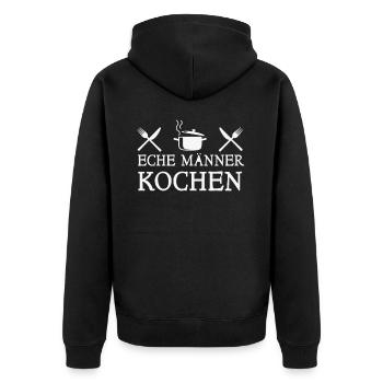 Echte Männer Kochen - Unisex Premium Bio Zip Hoodie - Schwarz - Hinten - Nico (187cm)