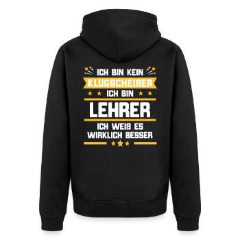 Lehrer - Unisex Premium Bio Zip Hoodie - Schwarz - Hinten - Nico (187cm)