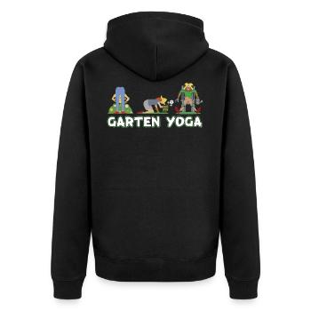 GARTEN YOGA - Unisex Premium Bio Zip Hoodie - Schwarz - Hinten - Nico (187cm)