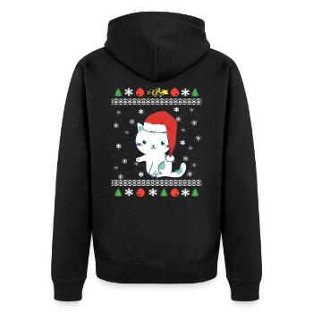 Sweet Santa Nicholas cat Ugly Christmas - Unisex Premium Organic Zip Hoodie - black - Back - Nico (187cm)