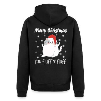 Merry Christmas Funny Mean Finger Cat Ugly - Unisex Premium Organic Zip Hoodie - black - Back - Nico (187cm)