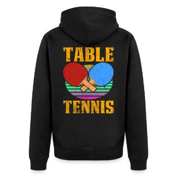 Vintage Retro Style Table Tennis Gift Idea - Unisex Premium Organic Zip Hoodie - black - Back - Nico (187cm)