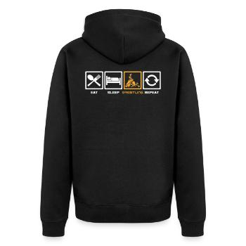 Wrestling - Unisex Premium Bio Zip Hoodie - Schwarz - Hinten - Nico (187cm)