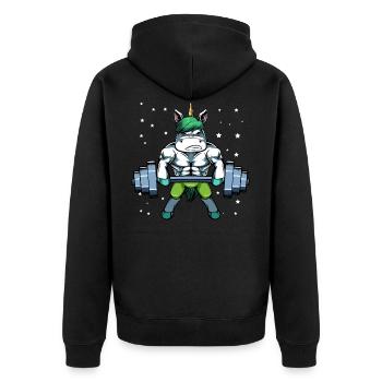 Muskelaufbau Einhorn Hantel Einhörner Geschenk - Unisex Premium Bio Zip Hoodie - Schwarz - Hinten - Nico (187cm)
