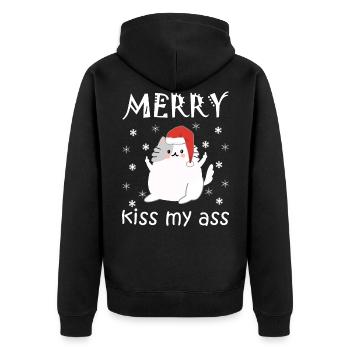 Merry Kiss My Ass Anti Christmas Ugly Christmas - Unisex Premium Organic Zip Hoodie - black - Back - Nico (187cm)
