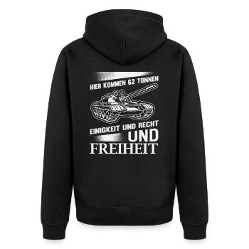 Hier Kommen 62 Tonnen Einigkeit Recht Und Freiheit - Unisex Premium Bio Zip Hoodie - Schwarz - Hinten - Nico (187cm)