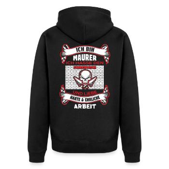 Ich Bin Maurer Und Liebe Harte Arbeit - Unisex Premium Bio Zip Hoodie - Schwarz - Hinten - Nico (187cm)