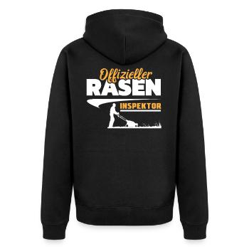 Offizieller Rasen Inspektor - Unisex Premium Bio Zip Hoodie - Schwarz - Hinten - Nico (187cm)