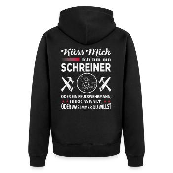 Küss Mich Ich Bin Schreiner - Unisex Premium Bio Zip Hoodie - Schwarz - Hinten - Nico (187cm)