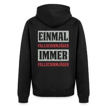 EINMAL FALLSCHIRMJÄGER IMMER FALLSCHIRMJÄGER - Unisex Premium Bio Zip Hoodie - Schwarz - Hinten - Nico (187cm)