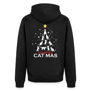 Cat Christmas Merry Catmas Christmas Tree Cat - Unisex Premium Organic Zip Hoodie - black - Back - Nico (187cm)
