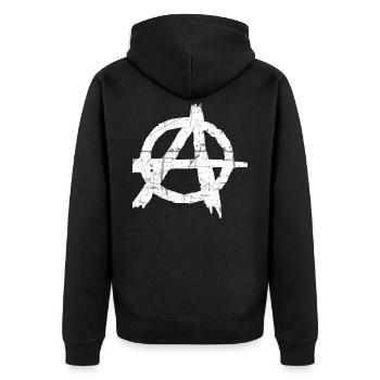 Anarchie - Unisex Premium Bio Zip Hoodie - Schwarz - Hinten - Nico (187cm)