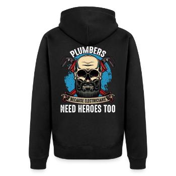 plumber - Unisex Premium Organic Zip Hoodie - black - Back - Nico (187cm)