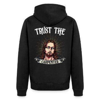 Zimmermann Sprüche Jesus Zimmerer Geschenk - Unisex Premium Bio Zip Hoodie - Schwarz - Hinten - Nico (187cm)