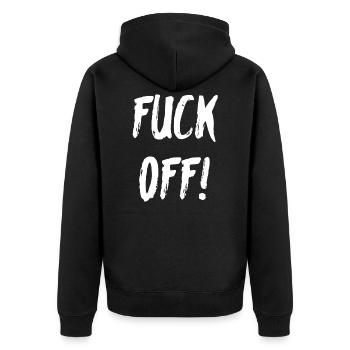Fuck Off - Unisex Premium Bio Zip Hoodie - Schwarz - Hinten - Nico (187cm)