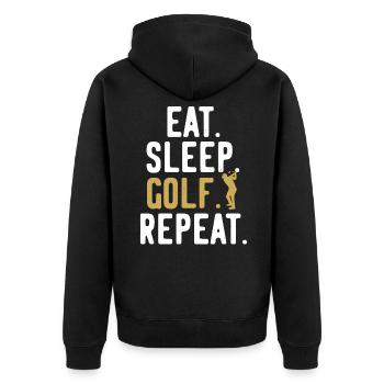 Golf Golfplatz Golfer Repeat - Unisex Premium Bio Zip Hoodie - Schwarz - Hinten - Nico (187cm)