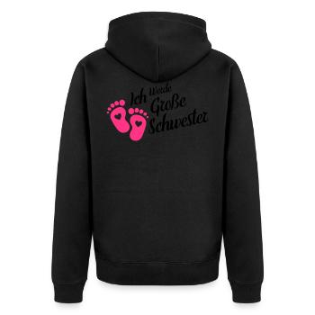 Ich werde grosse Schwester Herz Babyfüße - Unisex Premium Bio Zip Hoodie - Schwarz - Hinten - Nico (187cm)