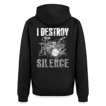 Drummer - I Destroy Silence - Unisex Premium Organic Zip Hoodie - black - Back - Nico (187cm)