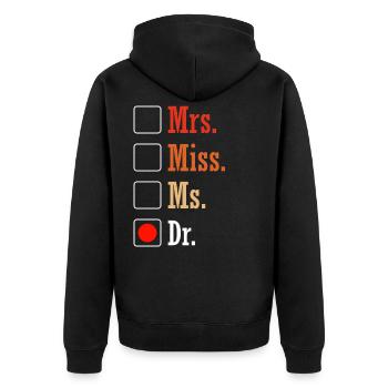 Chemise de répertoire de titre de doctorant drôle - Veste à capuche bio Premium Unisexe - noir - Dos - Nico (187cm)