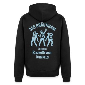 Der Bräutigam Und Seine Remmidemmi-Kumpels (JGA B) - Unisex Premium Bio Zip Hoodie - Schwarz - Hinten - Nico (187cm)