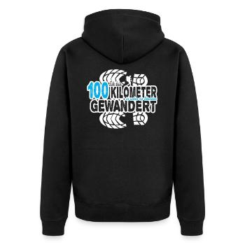100 Kilometer GEWANDERT Marsch Geschenk Wandern - Unisex Premium Bio Zip Hoodie - Schwarz - Hinten - Nico (187cm)