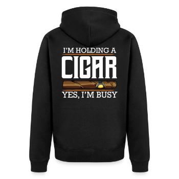 Zigarre - Unisex Premium Bio Zip Hoodie - Schwarz - Hinten - Nico (187cm)