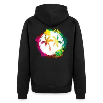 palm trees colorful beach - Unisex Premium Organic Zip Hoodie - black - Back - Nico (187cm)