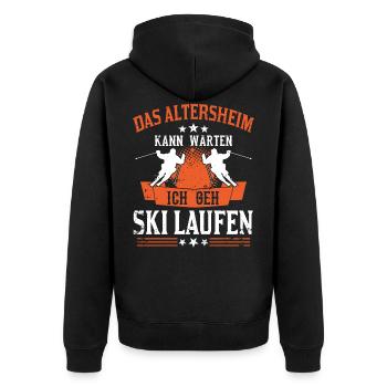 Lustiger Rentner Opa Ski Skifahrer Spruch - Unisex Premium Bio Zip Hoodie - Schwarz - Hinten - Nico (187cm)