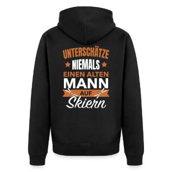 Unterschätze niemals einen alten Mann auf Skiern - Unisex Premium Bio Zip Hoodie - Schwarz - Hinten - Nico (187cm)
