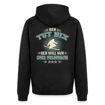 Lustiger Ski Wintersport Skifahrer Spruch Geschenk - Unisex Premium Bio Zip Hoodie - Schwarz - Hinten - Nico (187cm)