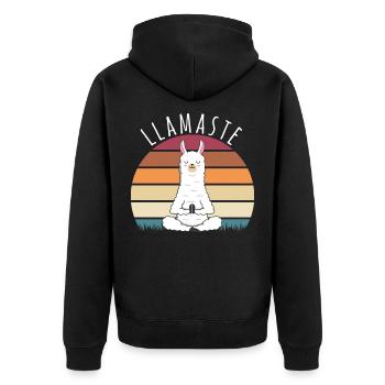 Llamaste Vintage Alpaka Retro Lama Yoga Meditation - Unisex Premium Bio Zip Hoodie - Schwarz - Hinten - Nico (187cm)