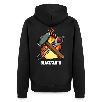 Schmied - Unisex Premium Bio Zip Hoodie - Schwarz - Hinten - Nico (187cm)