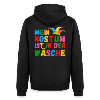 Mein Kostüm ist in der Wäsche Witziger Spruch - Unisex Premium Bio Zip Hoodie - Schwarz - Hinten - Nico (187cm)