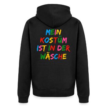 Mein Kostüm ist in der Wäsche Karneval Fasching - Unisex Premium Bio Zip Hoodie - Schwarz - Hinten - Nico (187cm)