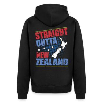 Neuseeland - Unisex Premium Bio Zip Hoodie - Schwarz - Hinten - Nico (187cm)
