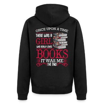 Read books - Unisex Premium Organic Zip Hoodie - black - Back - Nico (187cm)