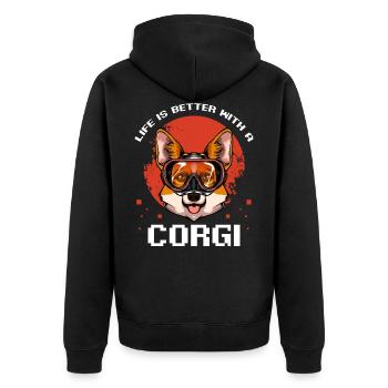Welsh Corgi - Unisex Premium Organic Zip Hoodie - black - Back - Nico (187cm)