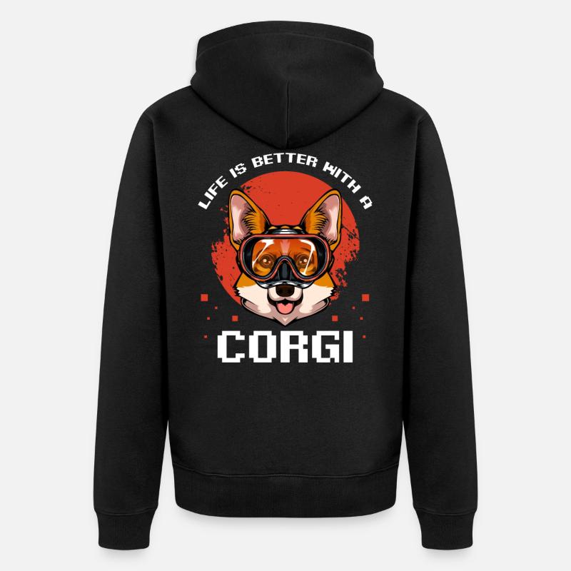 Welsh Corgi - Unisex Premium Bio Zip Hoodie - Schwarz