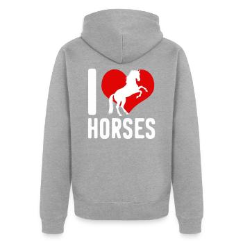 Reiterin Reiter Reitersprüche Liebe - Unisex Premium Bio Zip Hoodie - Grau meliert - Hinten - Nico (187cm)