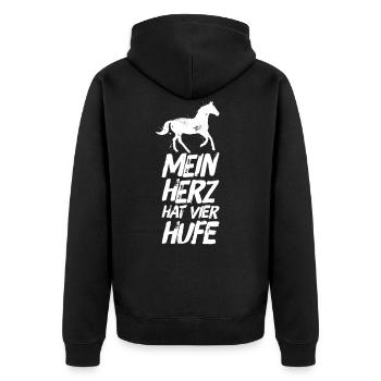 Reiterin Reiter Reitersprüche Hufe - Unisex Premium Bio Zip Hoodie - Schwarz - Hinten - Nico (187cm)