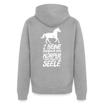 Reiterin Reiter Reitersprüche Seele - Unisex Premium Bio Zip Hoodie - Grau meliert - Hinten - Nico (187cm)