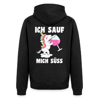 Ich sauf mich süss Einhorn mit Wein - Unisex Premium Bio Zip Hoodie - Schwarz - Hinten - Nico (187cm)