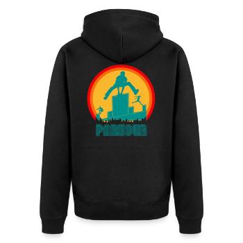 Parkour Sport Freerunning Retro Vintage - Unisex Premium Bio Zip Hoodie - Schwarz - Hinten - Nico (187cm)