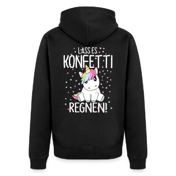 Lass es Konfetti regnen Einhorn - Unisex Premium Bio Zip Hoodie - Schwarz - Hinten - Nico (187cm)