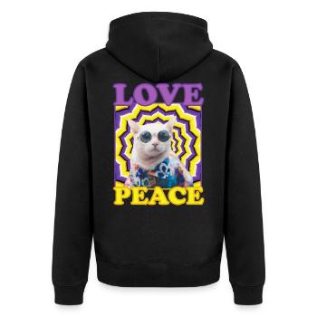 Love Peace Hippie Cat Drugs Optical Illusion - Unisex Premium Organic Zip Hoodie - black - Back - Nico (187cm)