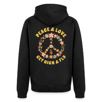 Peace Love 60s 70s hippie costume - Unisex Premium Organic Zip Hoodie - black - Back - Nico (187cm)