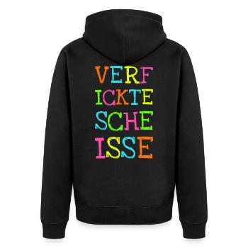 Verfickte Scheiße Schimpfwörter Flüche Spruch - Unisex Premium Bio Zip Hoodie - Schwarz - Hinten - Nico (187cm)